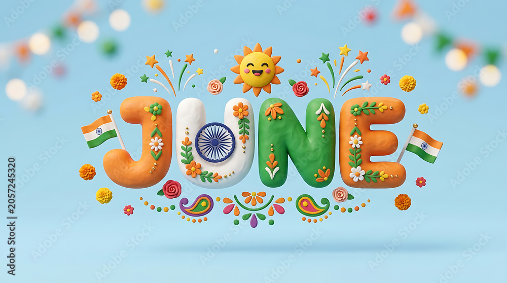 Fototapeta premium Festive and colorful June celebration with decorative elements and cheerful design representing joy and summer spirit