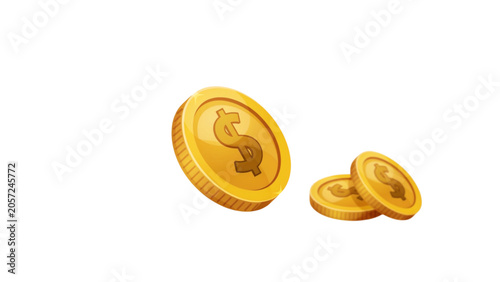 Cuadro en lienzo Three shiny golden coins floating in mid-air with slight tilt Vector