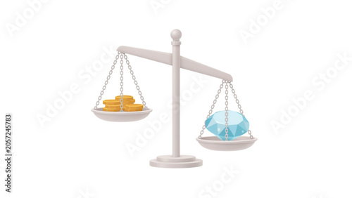Foto Balanced scale with golden coins and blue ice cubes on both sides Vector