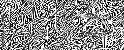 Quadro su tela Abstract Black and White Tangled Line Drawing Background with Chaotic Scribble T