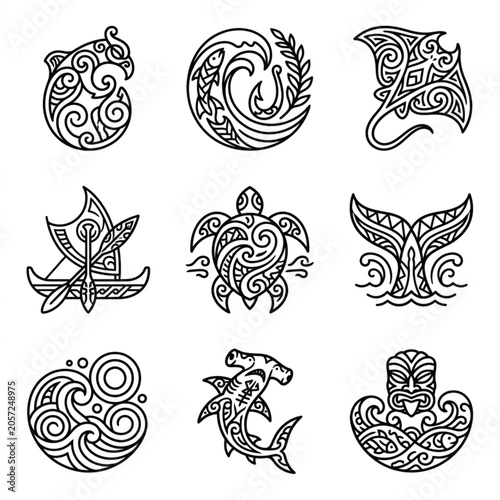 Collection of Maori Tribal Art Designs and Symbols.