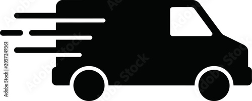 Cuadro en lienzo Black delivery van speeding with motion lines on transparent background for fast