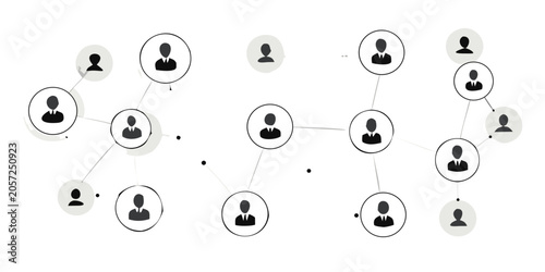 Εκτύπωση καμβά Network graph with human silhouettes and connecting lines on black background