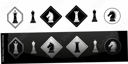 Canvastavla Chess Pieces Within Diamond Shapes Black And White Vector Illustration