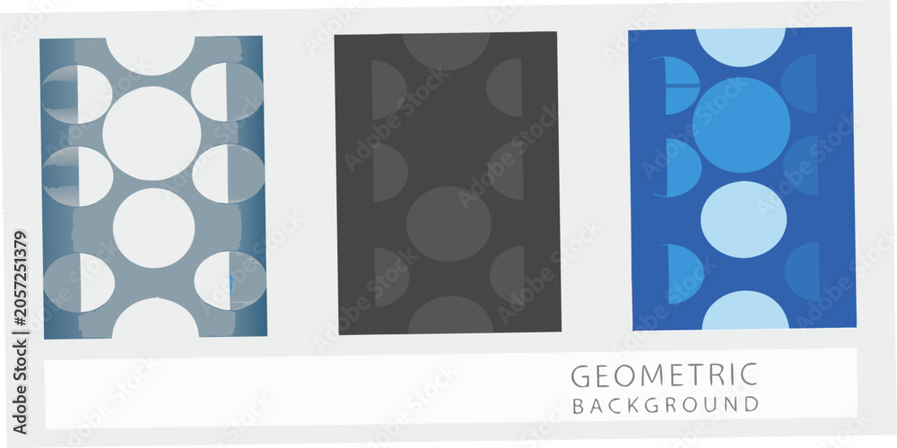Fototapeta premium Circular geometric patterns in blue and gray vector illustration layouts