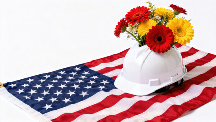 Patriotic american flag with sunflower bouquet