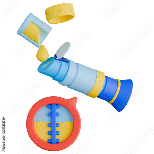 Handheld Refractometer with Urine Droplet and Scale View for Specific Gravity Measurement. 3d illustration.