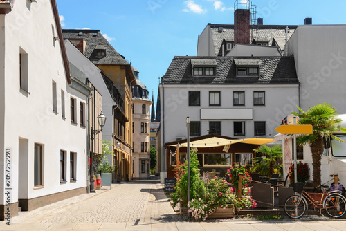 View of street cafe in city
