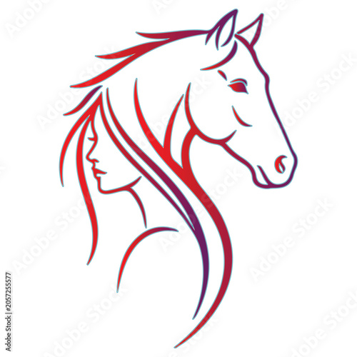 Elegant Woman and Horse Line Art Logo Vector for Equestrian Ranch Beauty Branding Tattoo Apparel and Veterinary Business Design.