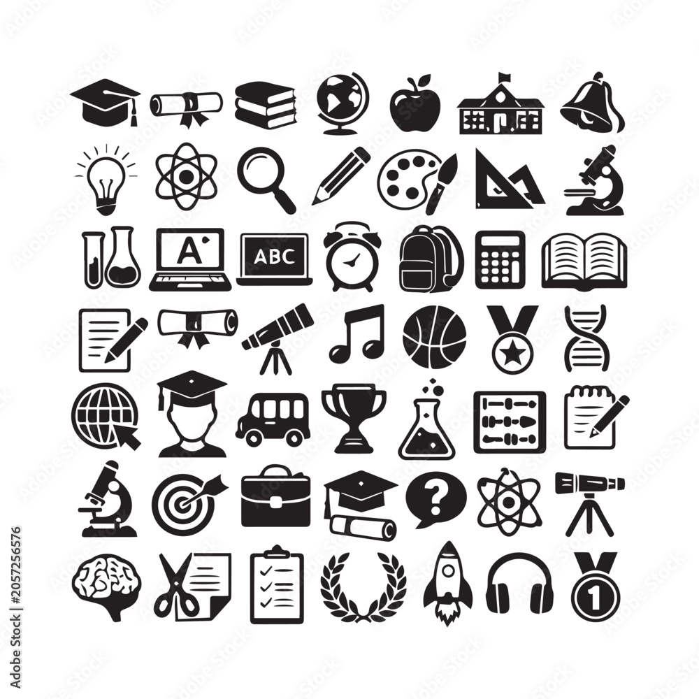 Fototapeta premium 50 Black and White Education Icons Collection Design
