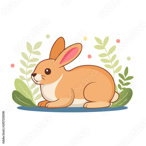 Cute cartoon pig sitting in garden