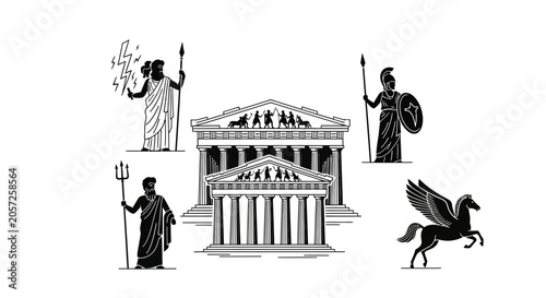 Cuadro en lienzo Ancient Greek Mythology Pantheon Gods Heroes Pegasus Temple