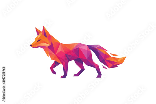 Geometric low poly fox illustration orange and purple design with wildlife