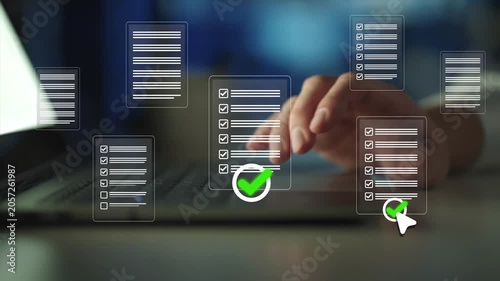 Online data checklist survey. Checklist, clipboard task business management. Productivity checklist and filling survey form online