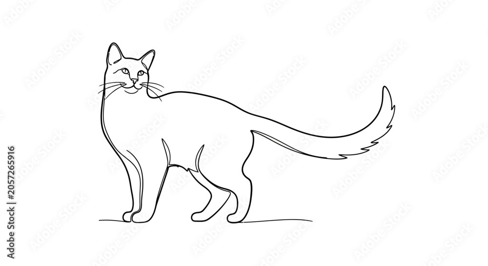 Naklejka premium Elegant Cat Line Drawing, Minimalist Pet Illustration, Black and White