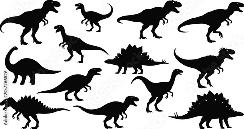 Tableau sur toile Dinosaur silhouettes vector collection featuring tyrannosaurus rex stegosaurus b