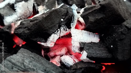 Hot burning charcoal with red embers and white ash. A stable, efficient, and smoke-free heat source, this charcoal is ideal for domestic, culinary, and industrial use.