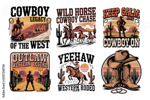 Vintage Cowboy Western T-Shirt Design Bundle