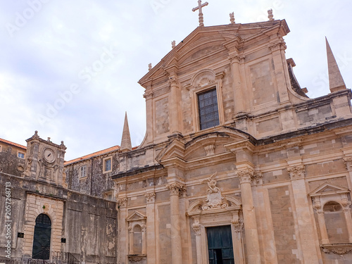Принти на полотні Dubrovnik old town, the catholic church and the cross, the bell tower, the clock