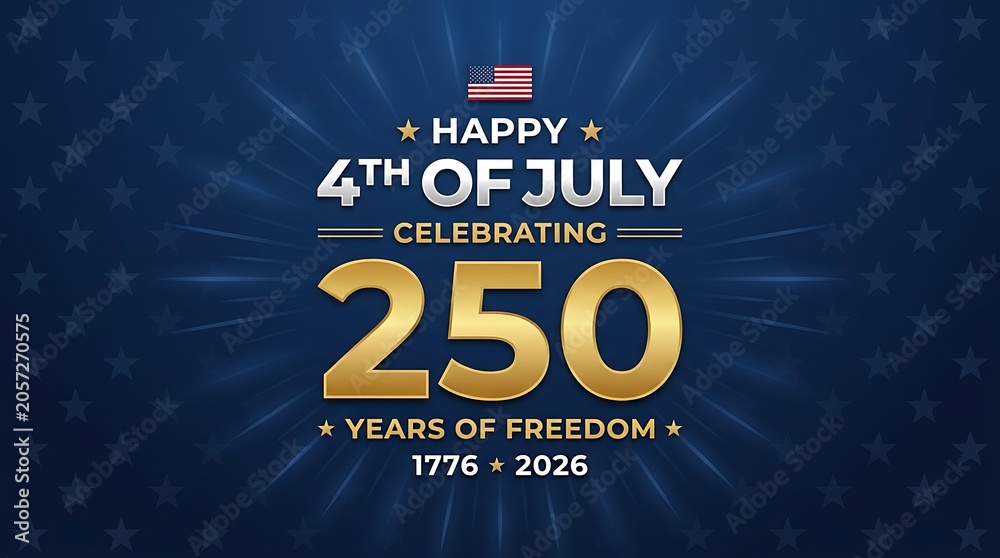Fototapeta premium Happy 4th of July celebrating 250 years of freedom united states of america 1776 2026 patriotic background with american flag.