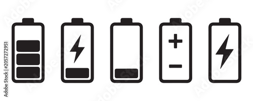Foto Various battery charge icon designs including lightning bolt and positive negative terminal symbols