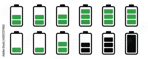 Photos Various battery icons and power indicators illustrating charge levels on transparent background