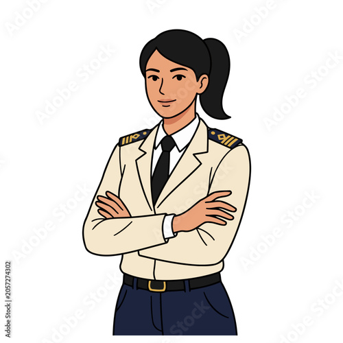 A female maritime crew member wearing uniform, flat vector modern illustration.