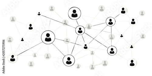 Φωτογραφία Network graph with person silhouettes and connecting lines on black background