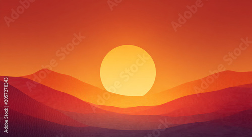 Sunset over layered hills with warm gradient colors creating peaceful and vibrant abstract landscape scene
