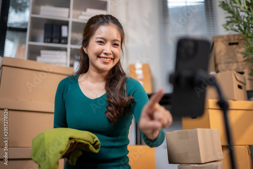 Woman livestreaming product for online small business selling