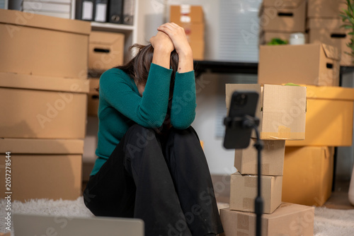 Stressed small business owner failing online delivery order