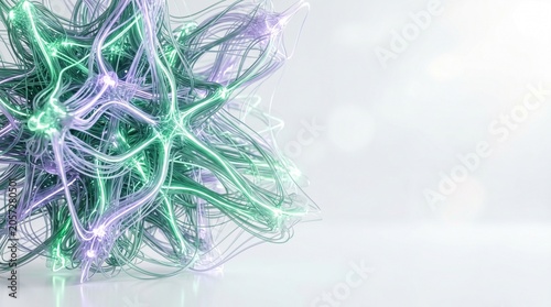 Close-up of a futuristic glowing organic light sculpture symbolizing creative AI thought