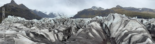 Panoramic view of Vatnajokull, the largest glacier in Europe, with its vast ice cap and outlet glaciers, Vatnajokull National Park, South Iceland