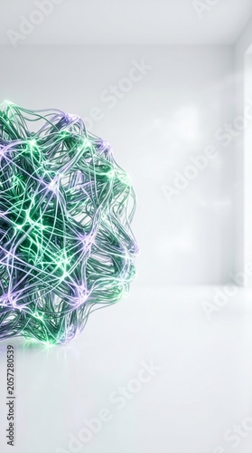 Close-up of a futuristic glowing organic light sculpture symbolizing creative AI thought
