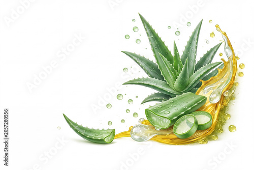 Aloe Vera Gel And Leaves Skincare Splash