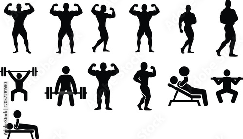 Obraz na płótnie Muscular men flexing and lifting heavy weights, showcasing strength and body building