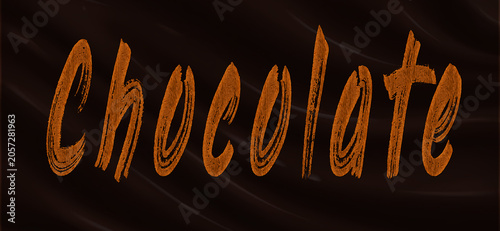 3D Dark Chocolate Text Effect with Rustic Brush Strokes on Melted Premium Cocoa Waves Background