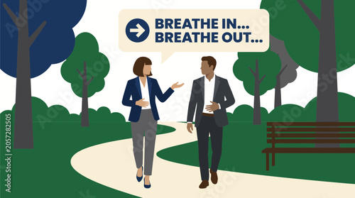 Bild auf Leinwand Executive Coach Walking Client Through Breathing Technique