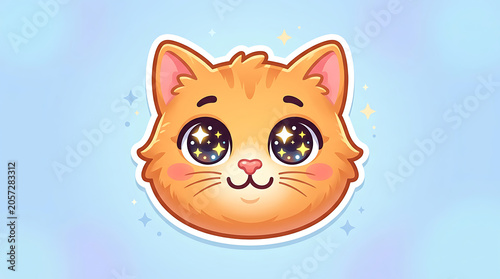 Cute cartoon orange cat face with big eyes
