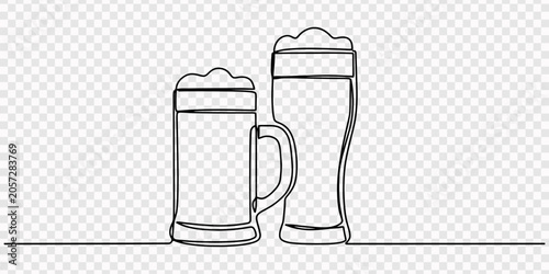 Foto Two glasses of beer one line continuous