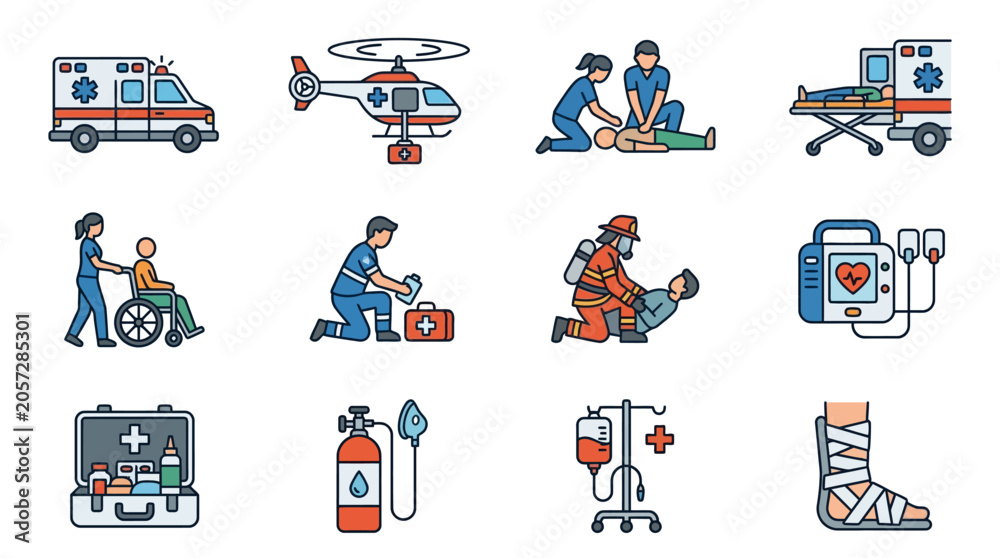 Fototapeta premium Medical Icons Representing Emergency Services.
