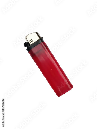 Red Plastic Cigarette Lighter Isolated on Transparent Background for Design