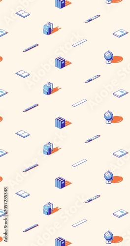 Vertical Back to school seamless loop of education themed isometric icons