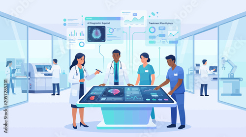 Medical Team Using AI Diagnostic Tools for Patient Care