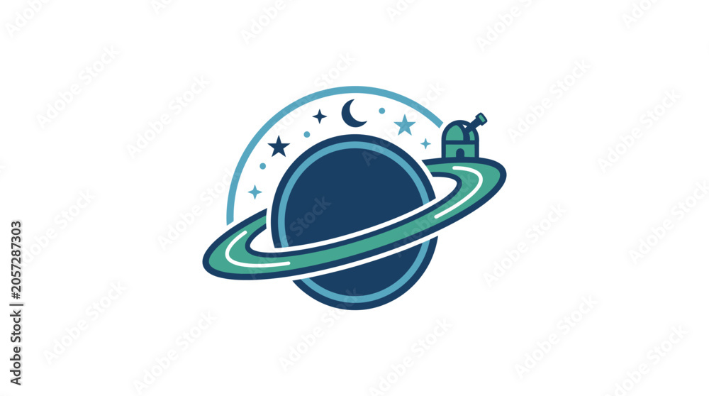 Fototapeta premium Satellite orbiting a planet icon.