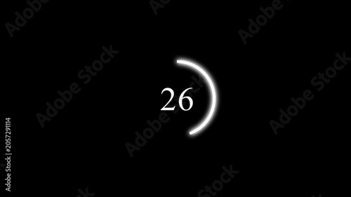 Abstract 1 minute countdown animation from 60 seconds to 0 seconds. One minute countdown timer.
