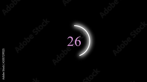 Abstract 1 minute countdown neon animation from 60 seconds to 0 seconds on a black background.