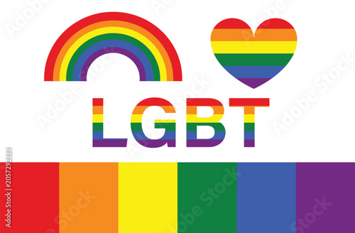 LGBT text letter with heart and rainbow flag.
