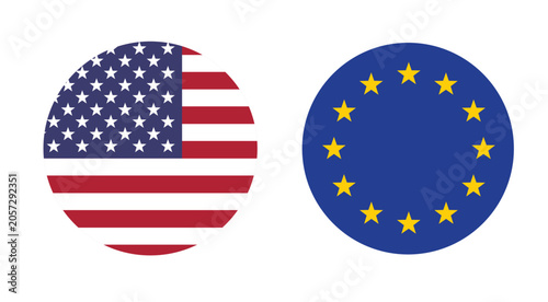 Flag of EU and USA America round icon, banner.