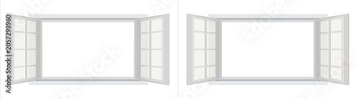 Fotografie Pair of open white windows isolated on transparent background